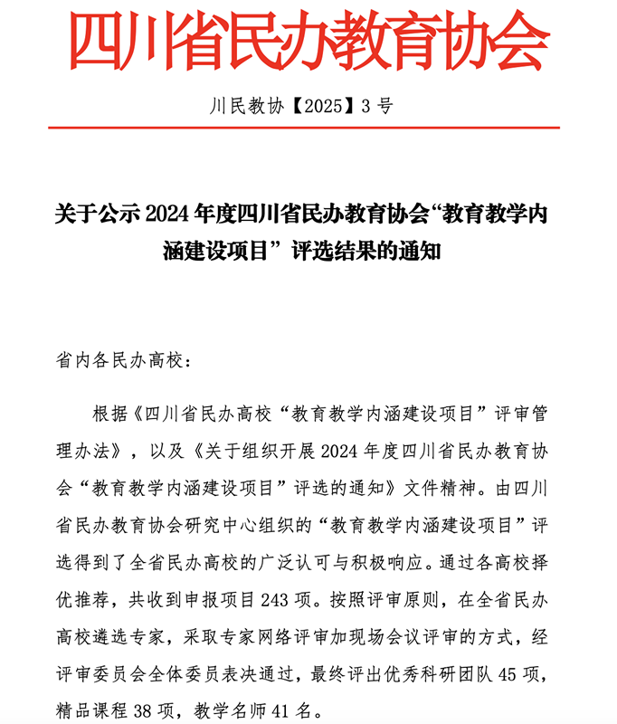 外国语学院教师荣获2024年度四川省民办教育协会“教学名师”称号